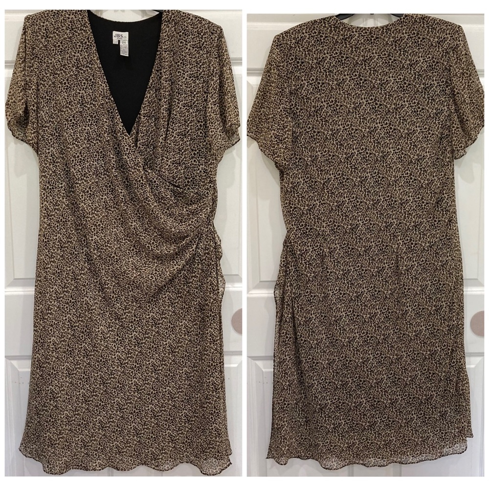 JBS LTD Animal Print Cheetah Leopard Wrap Chiffon Lined Dress Size 24W